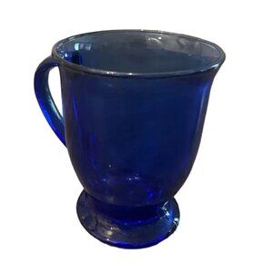 Cobalt Blue Anchor Hocking Replacement Glass Pedestal Coffee Mug with Handle USA